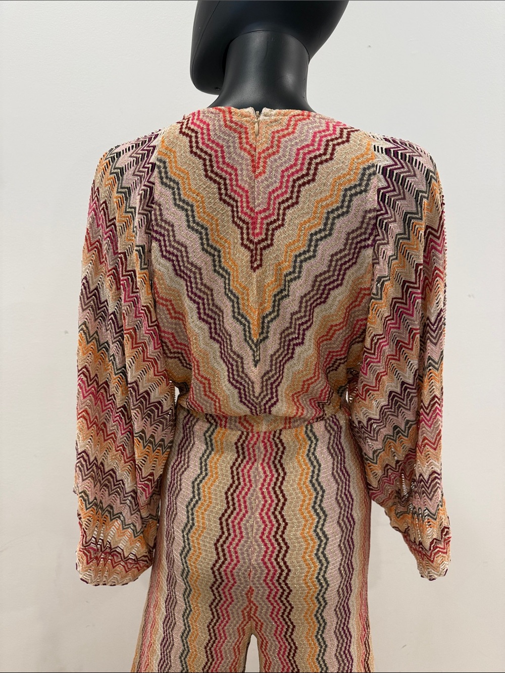 MISSONI Metallic Zigzag Knit Jumpsuit Palazzo Wide Leg Kimono Sleeves IT 40 New - Picture 12 of 15